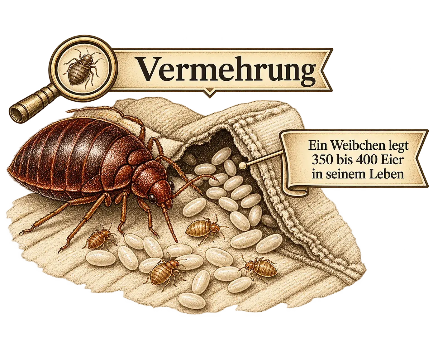 Größe der Bettwanze, Illustration