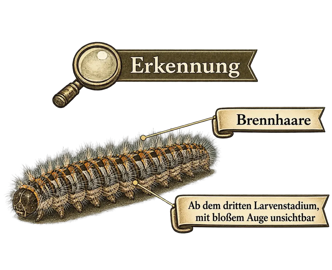 Eichenprozessionsspinner an den Brennhaaren erkennen, Illustration