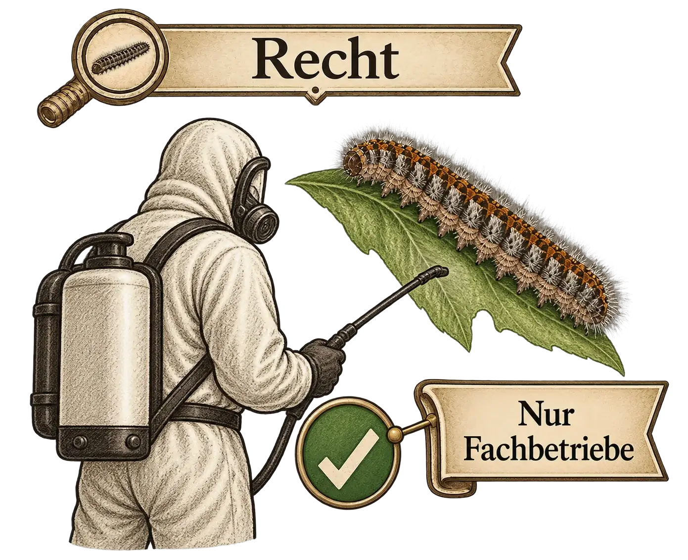 Eichenprozessionsspinner und Rechtslage für Fachbetriebe, Illustration