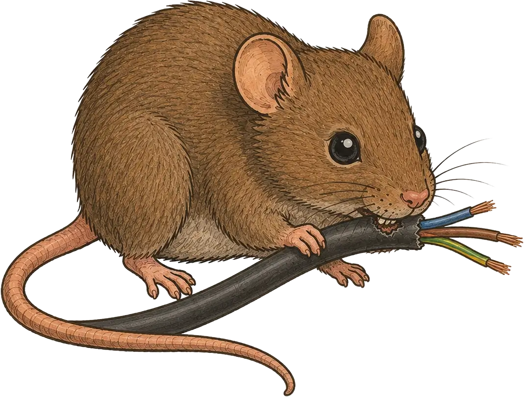 Maus nagt an einem Kabel, Illustration