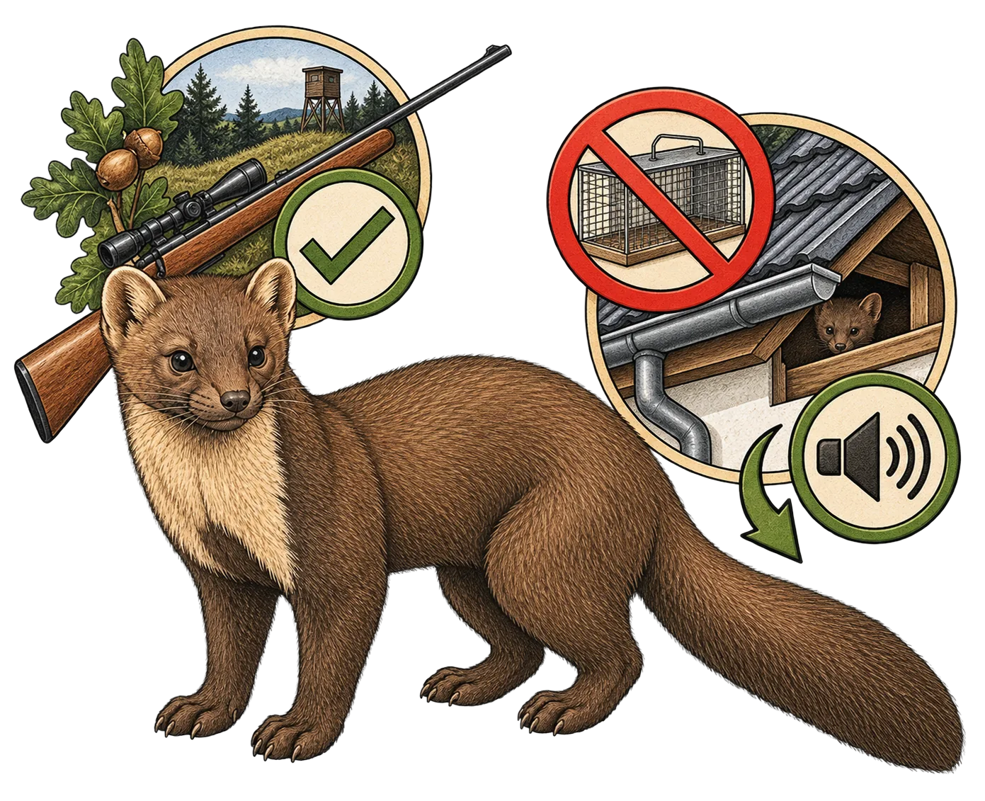 Marder, Jagdrecht und Vergrämung, Illustration