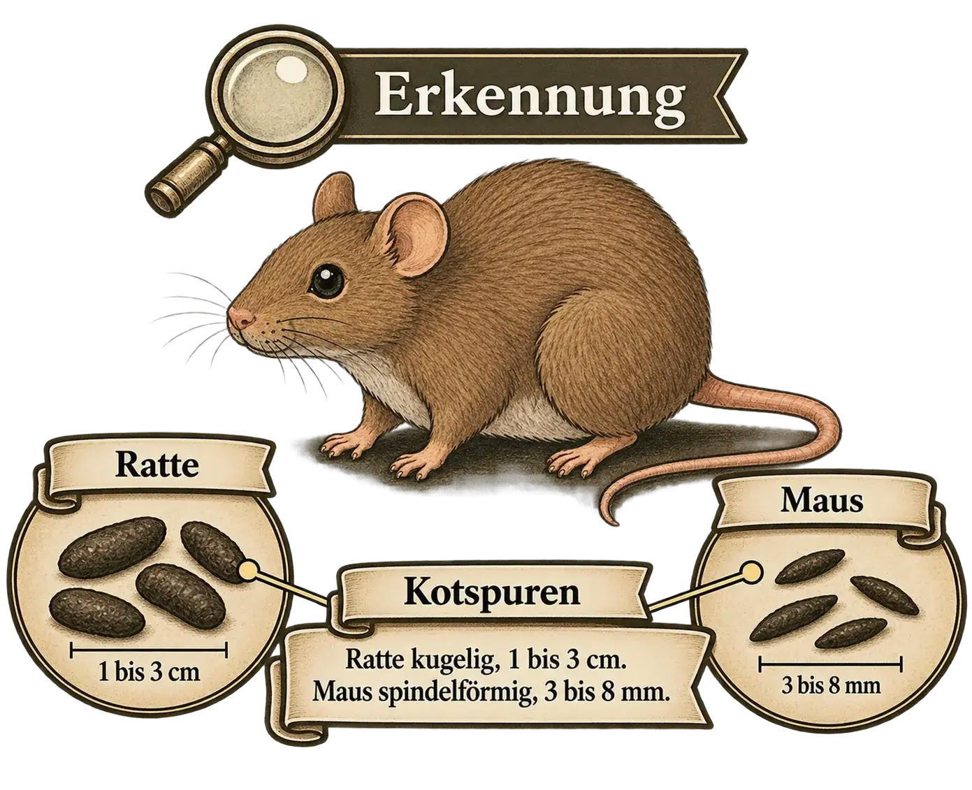 Ratte und Maus an Kotspuren erkennen, Illustration