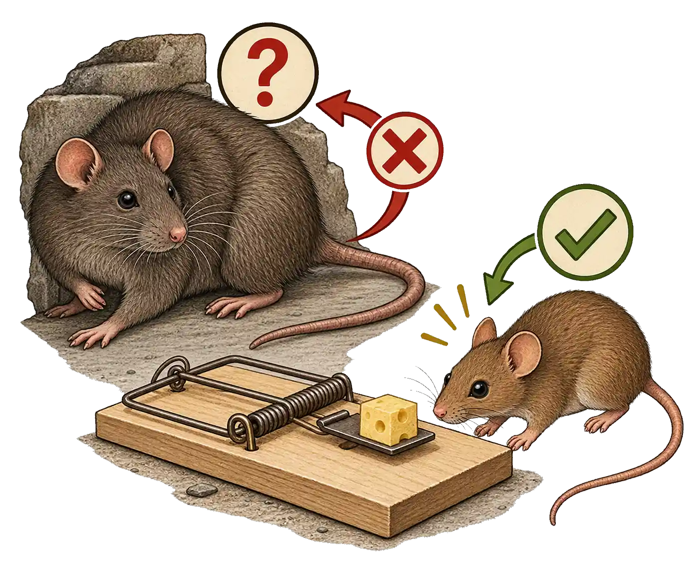 Verhalten von Ratte und Maus an der Falle, Illustration