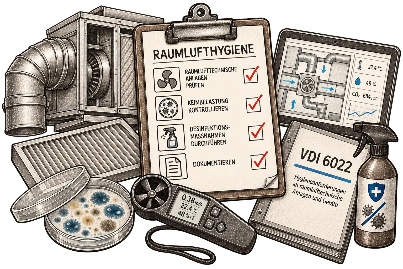 Raumlufthygiene nach VDI 6022 an RLT-Anlagen, Illustration