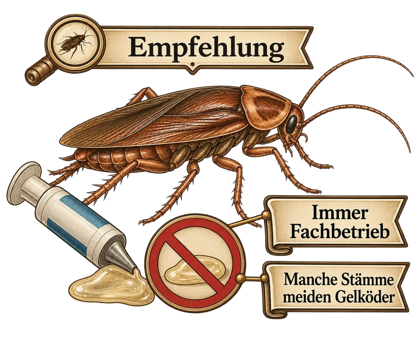 Gelköder gegen Kakerlaken durch den Fachbetrieb, Illustration
