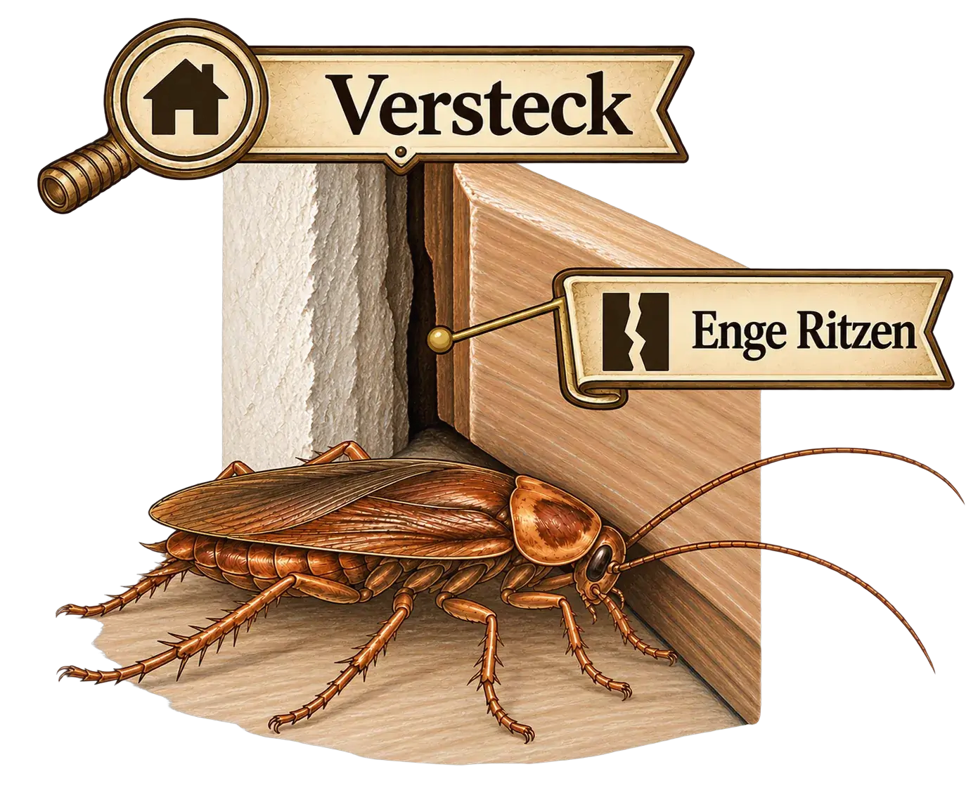 Kakerlaken verstecken sich in engen Ritzen, Illustration