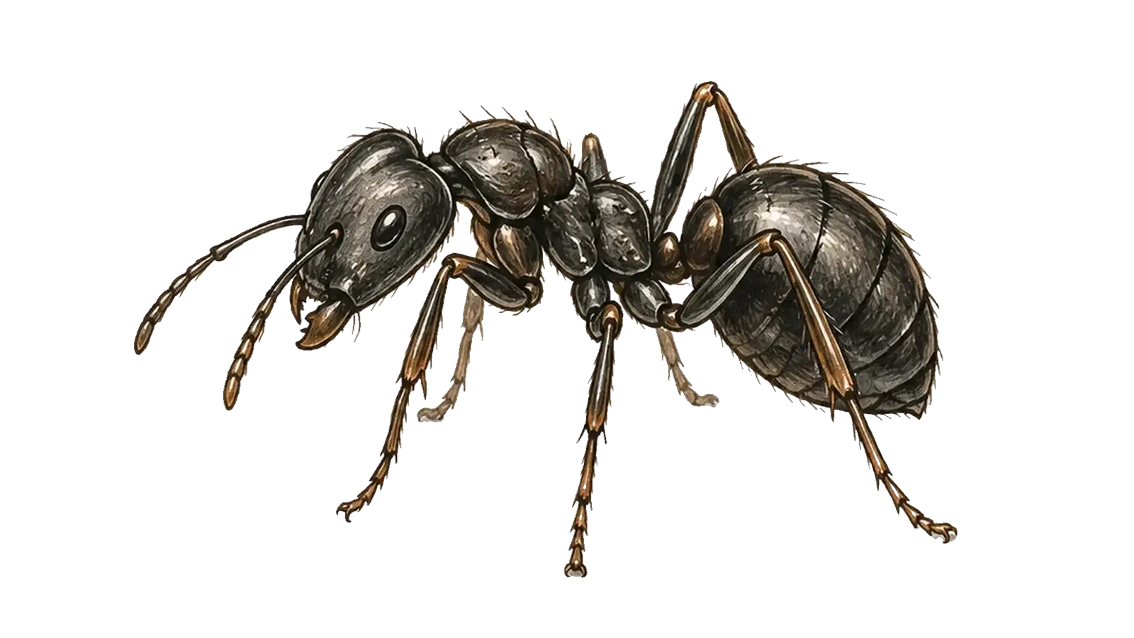 Schwarze Wegameise in der Seitenansicht, Illustration