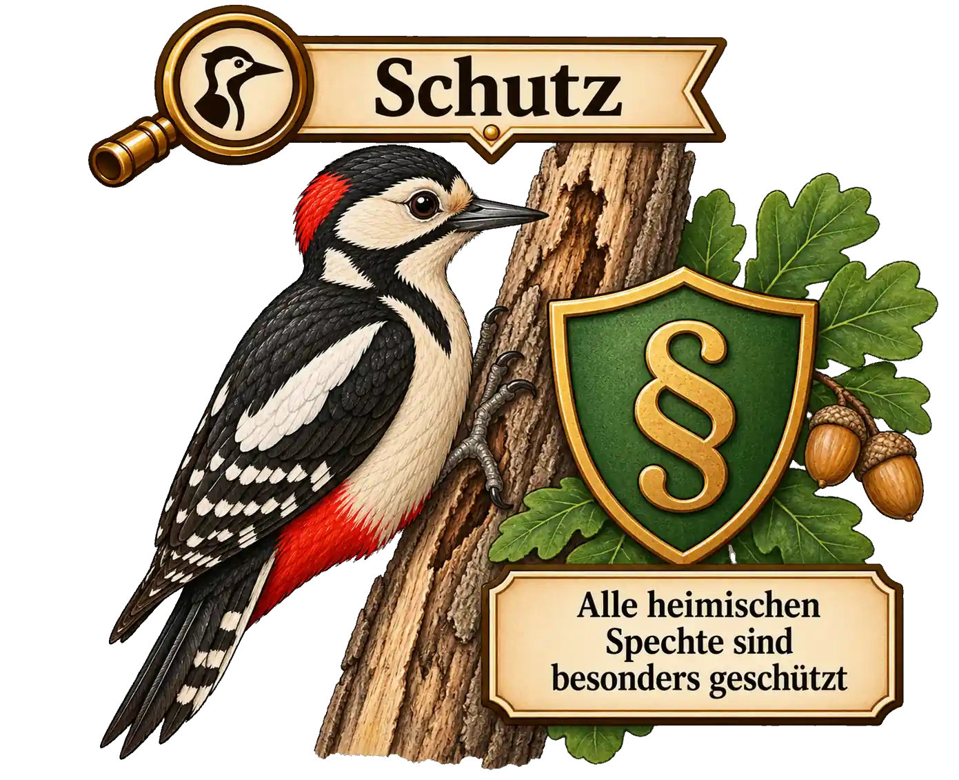 Specht unter Artenschutz, Illustration