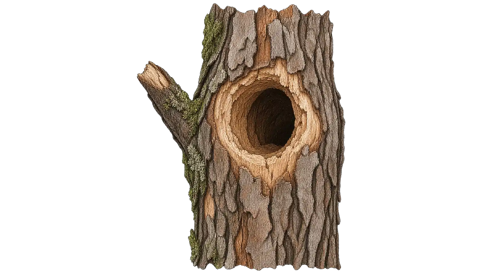 Spechthöhle in einem Baumstamm, Illustration