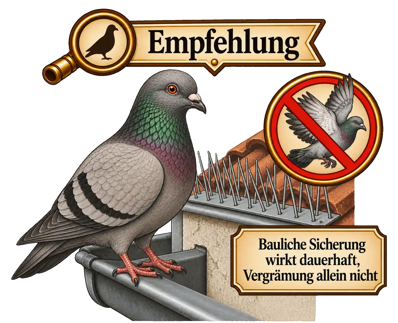 Taubenabwehr mit Spikes, Illustration