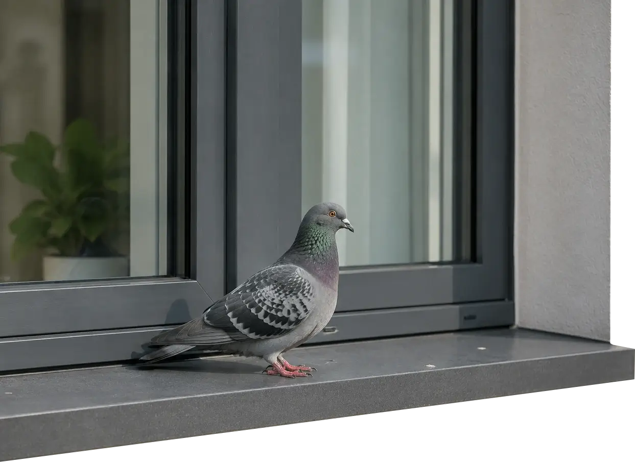 Taube am Fenster eines Gebäudes