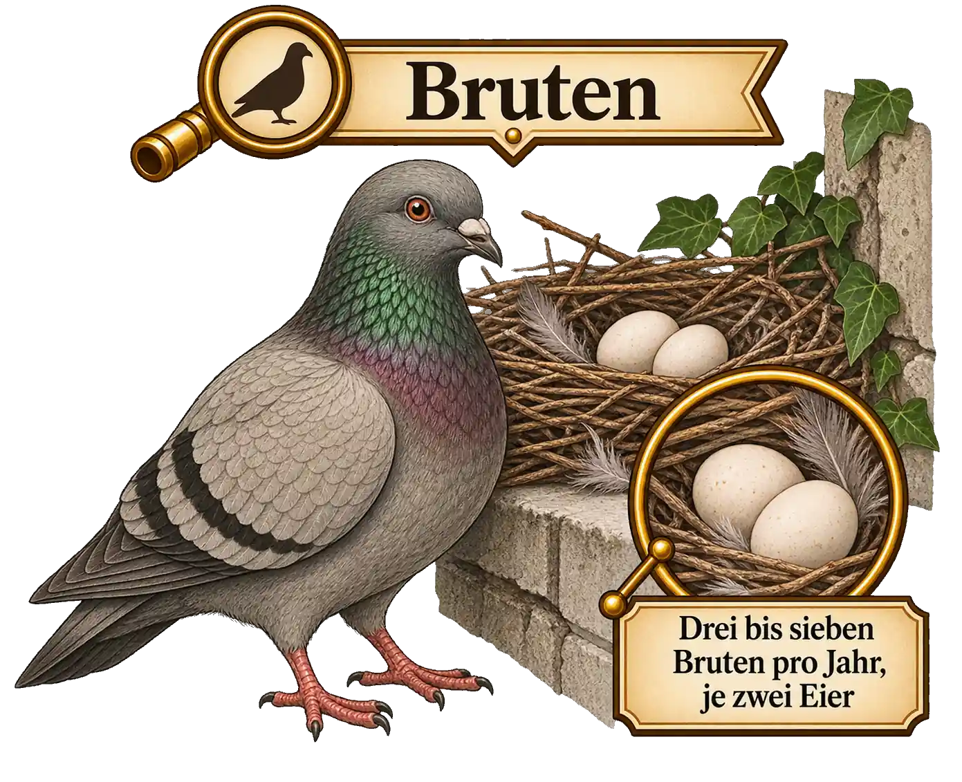 Taubennest mit Eiern, Illustration