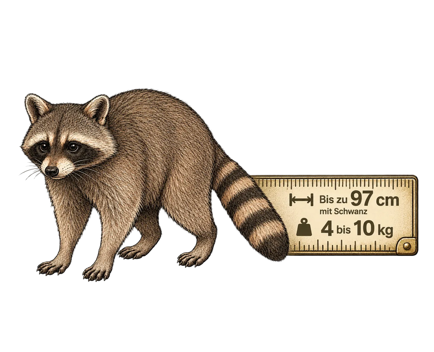 Größe und Gewicht des Waschbären, Illustration