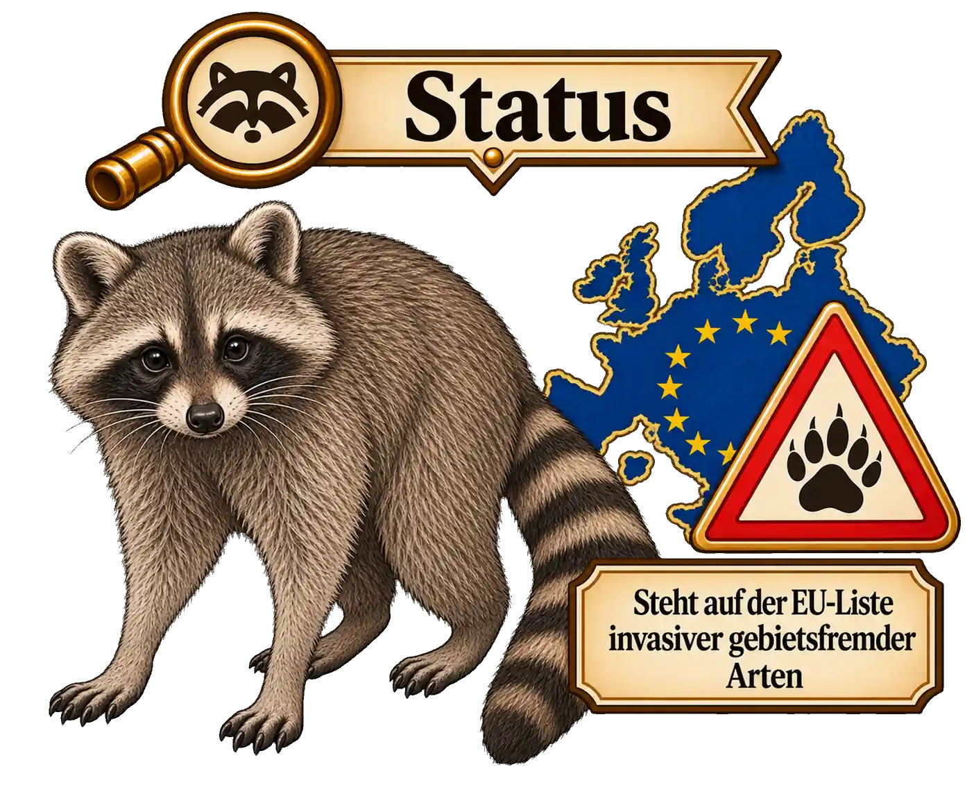 Waschbär als invasive Art in der EU, Illustration