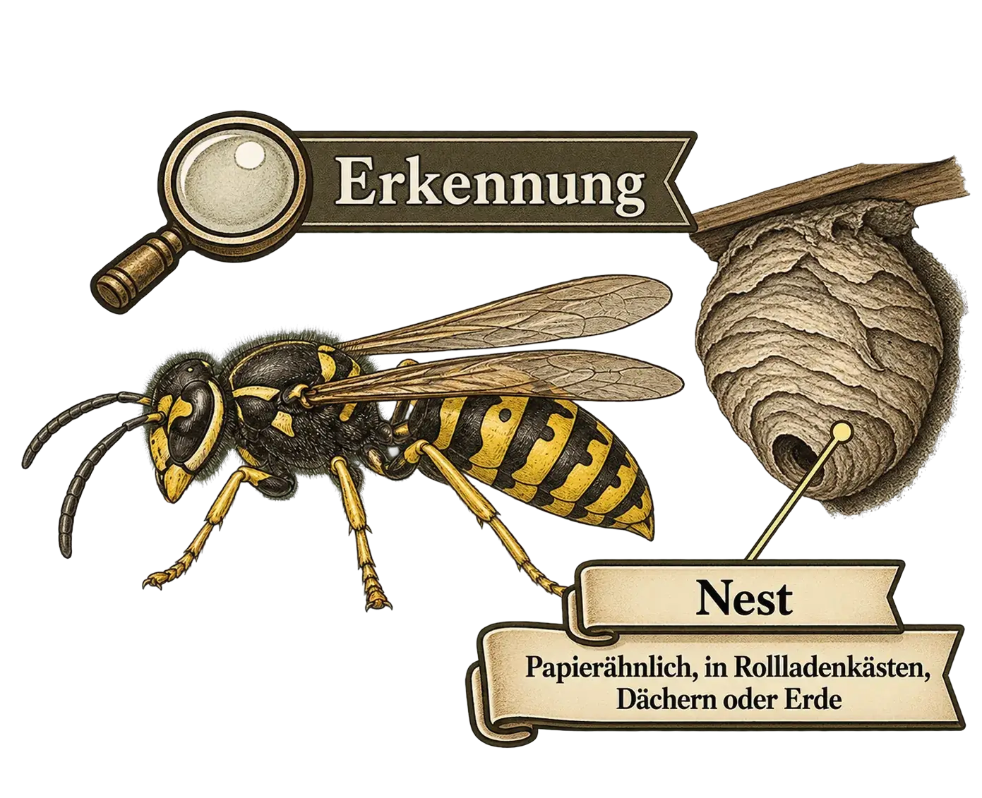 Wespennest erkennen, Illustration