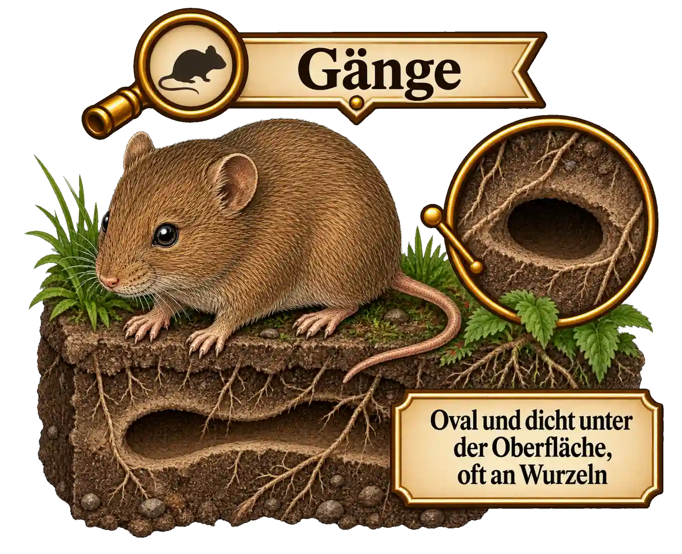 Gänge der Wühlmaus im Erdreich, Illustration