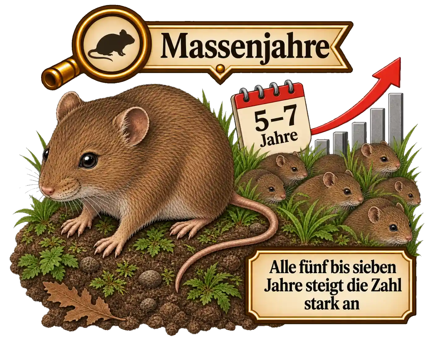 Wühlmäuse in Massenjahren, Illustration